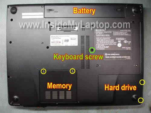 How to remove memory, hard drive, optical drive and keyboard from Sony Vaio VGN-FE series laptop