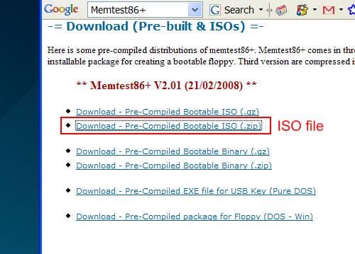 Download memory test ISO file