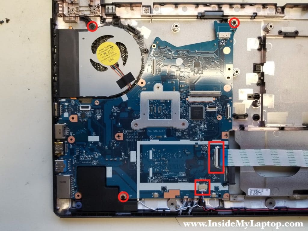 Remove motherboard screws and disconnect cables