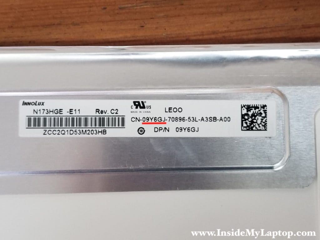 Original Dell part number for screen