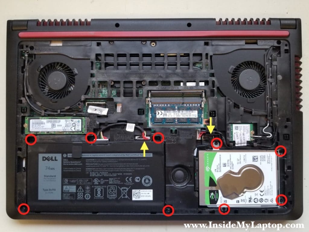 Disconnect and remove battery with hard drive