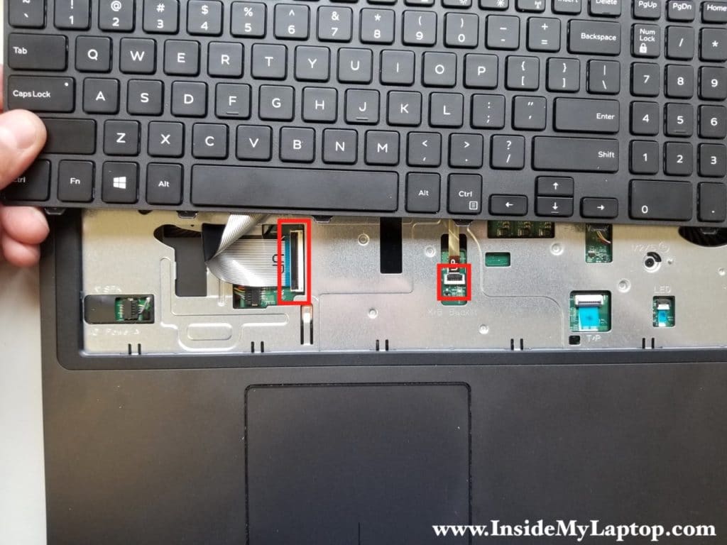Disconnect keyboard data and backlight cables
