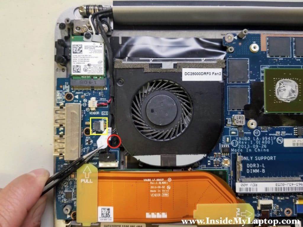 Disconnect fan 2 and remove one screw