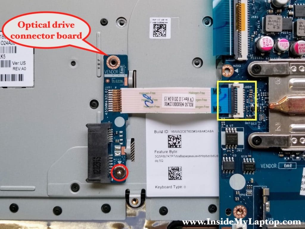 Remove optical CD DVD drive connector board