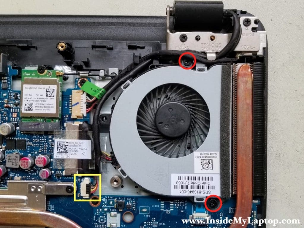 Remove fan screws and disconnect fan cable