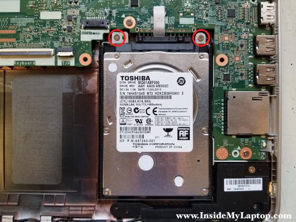 Remove two screws from hard drive