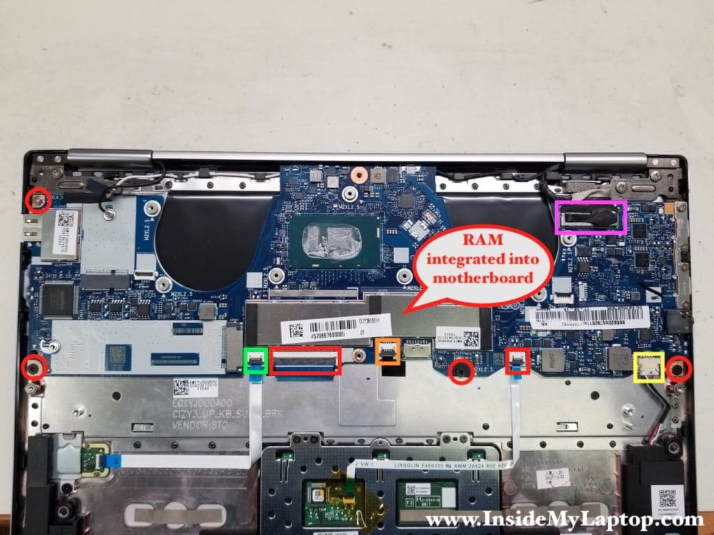 Remove motherboard screws and disconnect cables