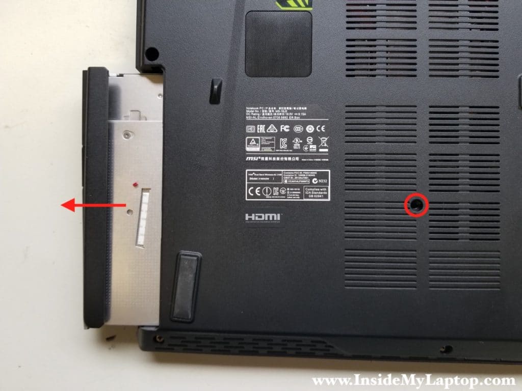 Remove optical CD DVD drive