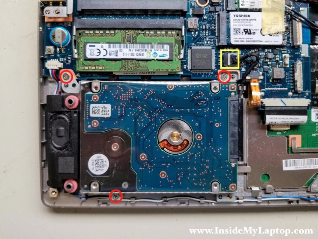 Remove screws from hard drive bracket and disconnect SATA cable