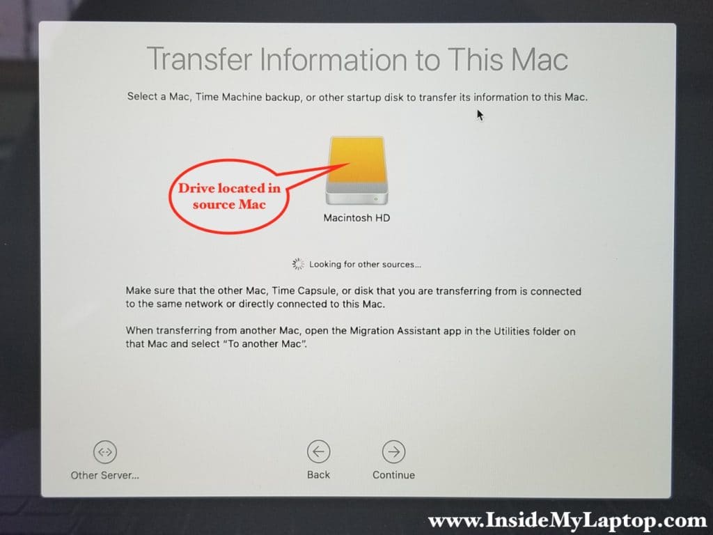 Source hard drive detected by target Mac