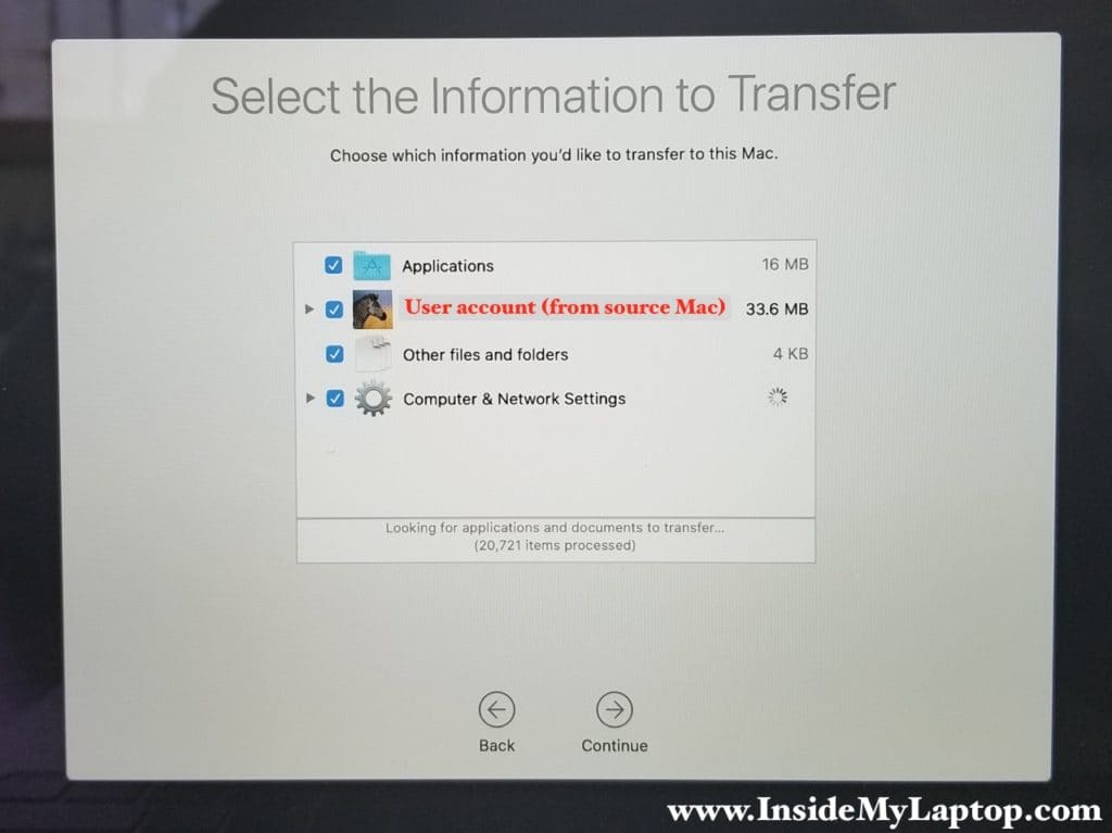 Select the information to transfer