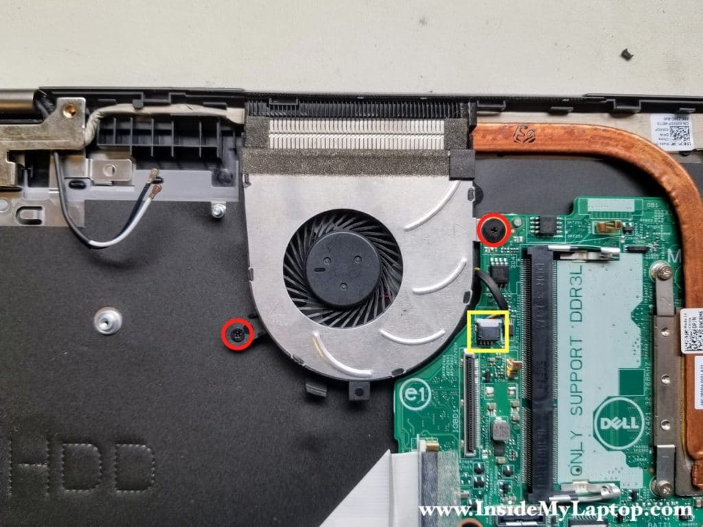 Disconnect fan and remove two screws