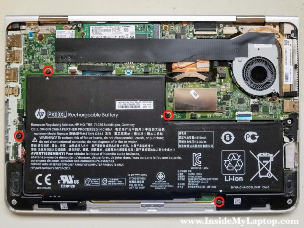 Remove four screws securing laptop battery