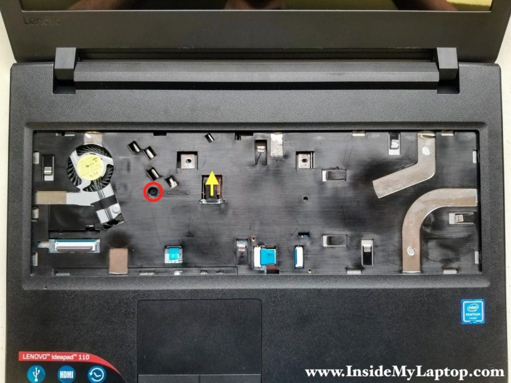 Disconnect laptop battery and remove top case screw