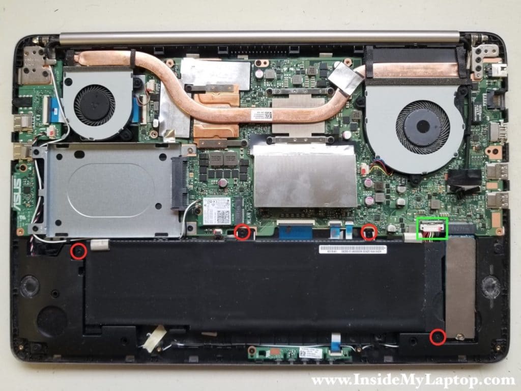 Remove four screws securing laptop battery