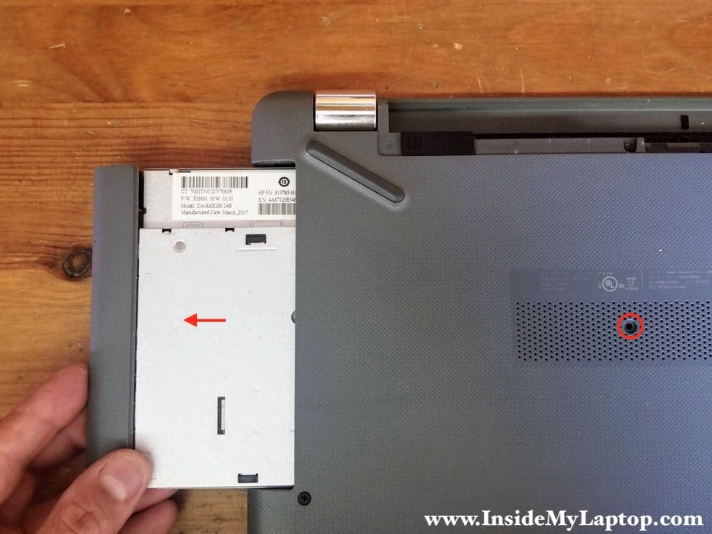 Remove optical DVD drive