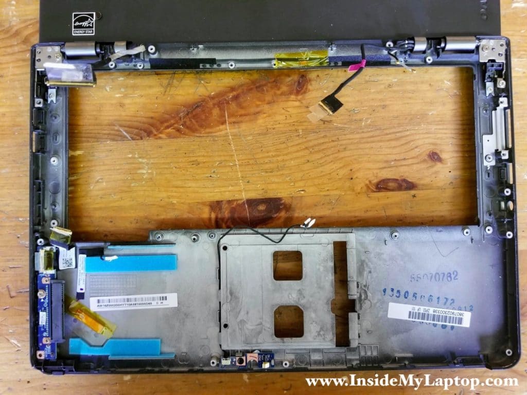 Here's a photo of the laptop with the keyboard and touchpad removed.