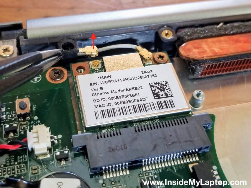 Typical laptop wireless card with two antenna cables.