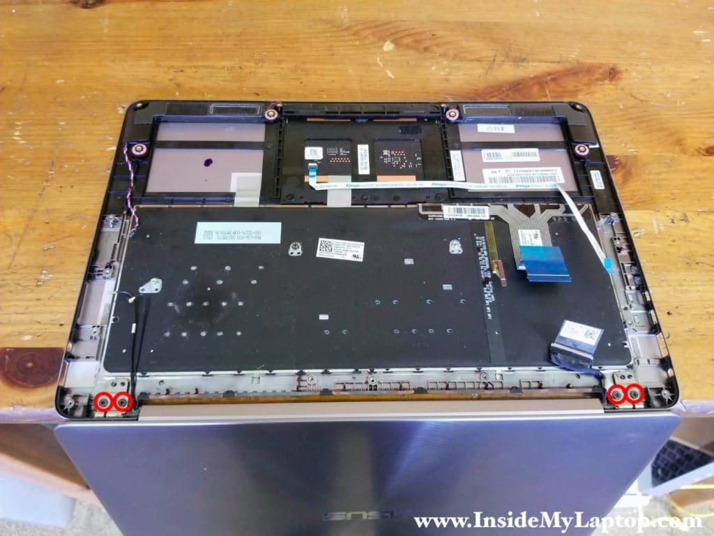 Remove two screws from each display hinge.