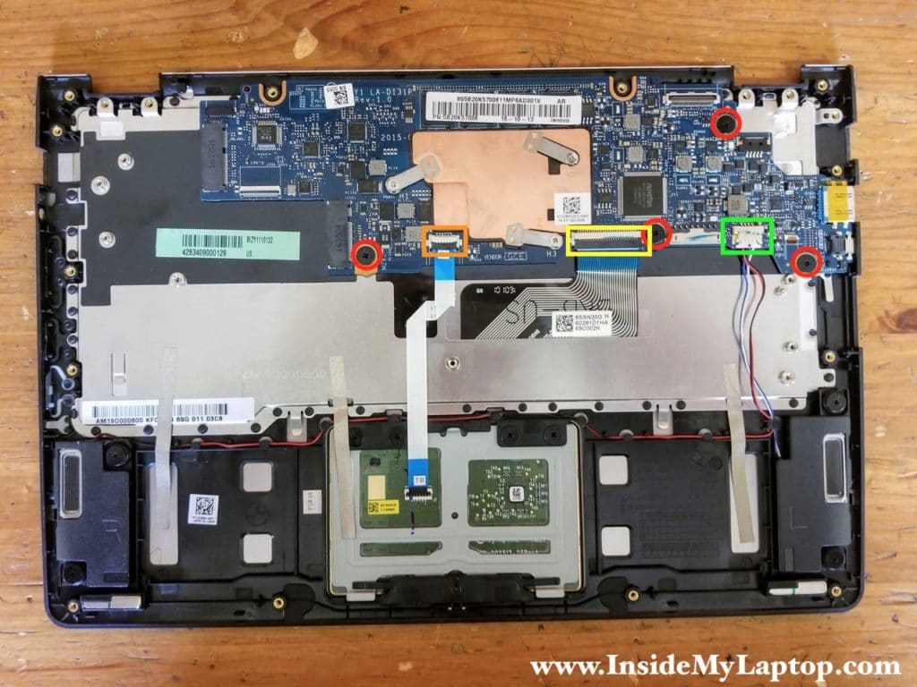 Remove four screws securing the motherboard and disconnect all cables.