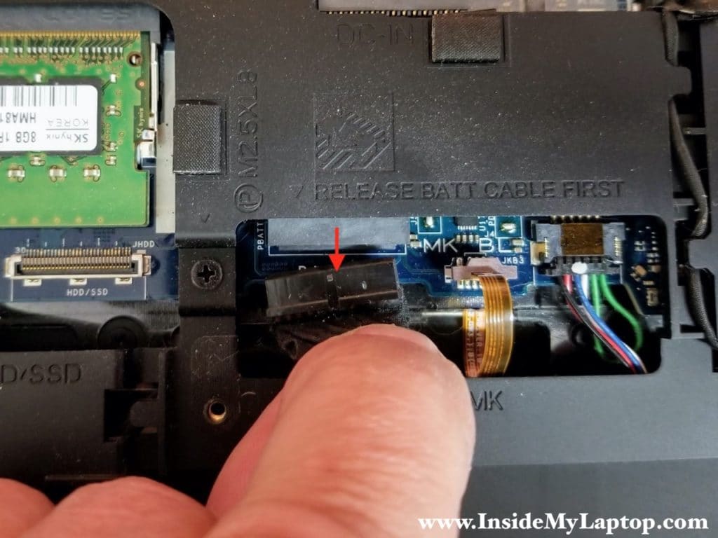 Disconnect the battery cable before proceeding with any further laptop disassembly.