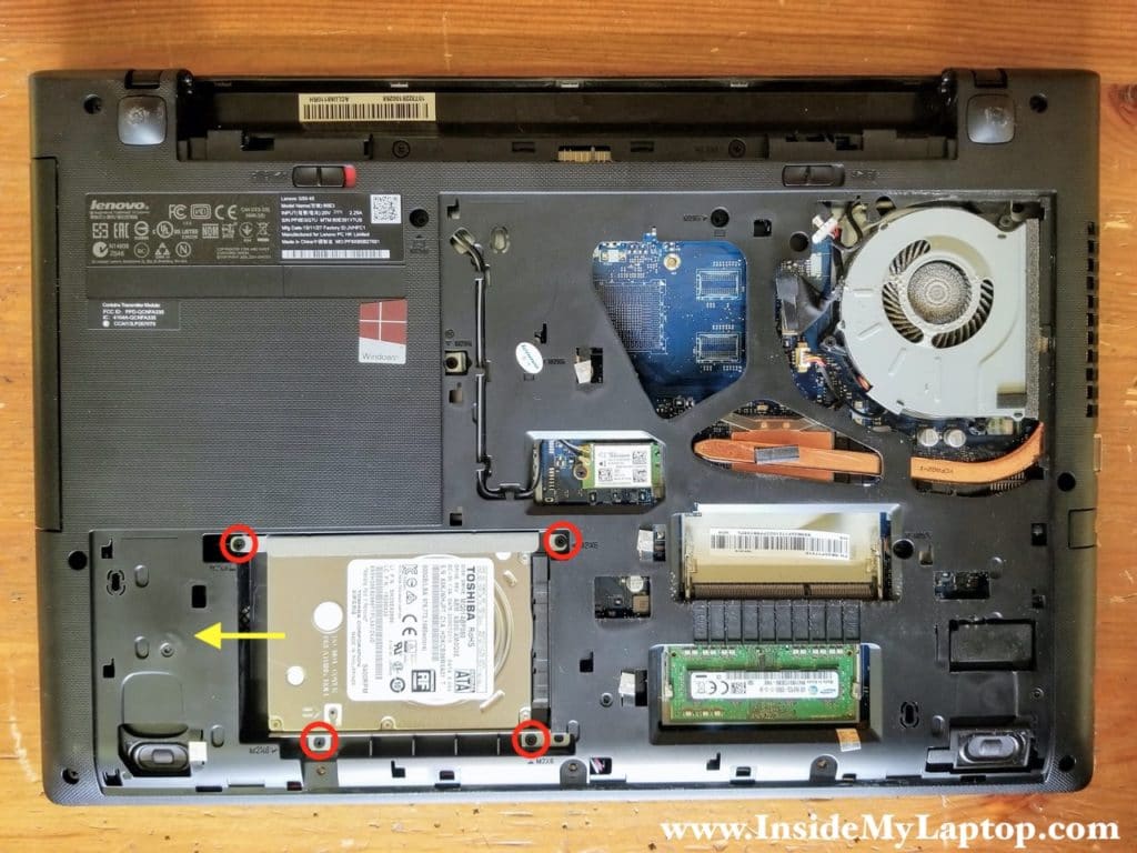 Remove hard drive screws and disconnect it from the motherboard.