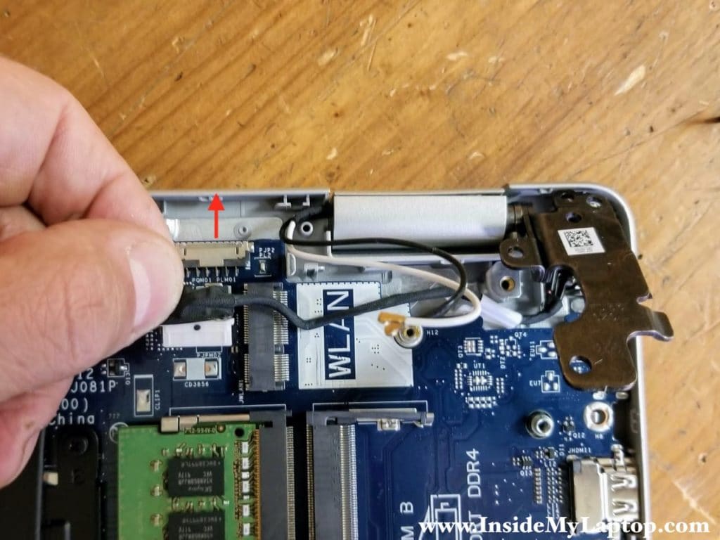 Disconnect the DC-IN jack cable from the motherboard.