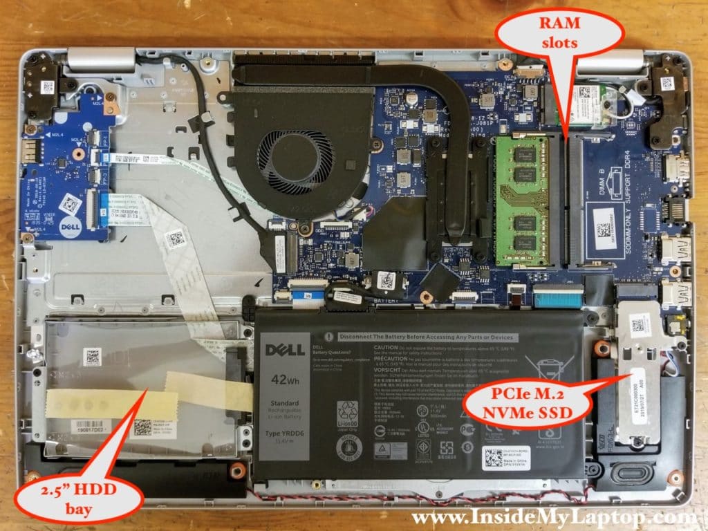 With the base cover removed, you can access most important internal laptop components.