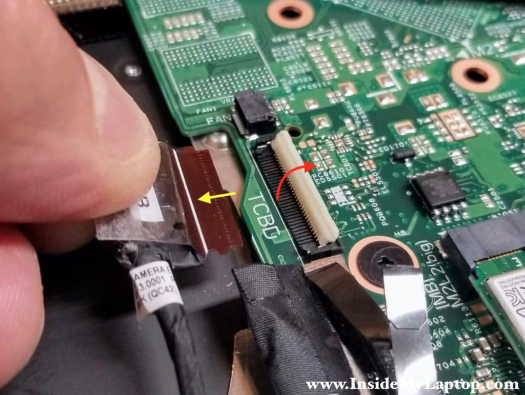 Here's how to disconnect the touchscreen board cable.