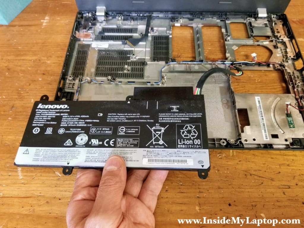 Remove the battery. Lenovo ThinkPad E460 E465 battery FRU number: 45N1753