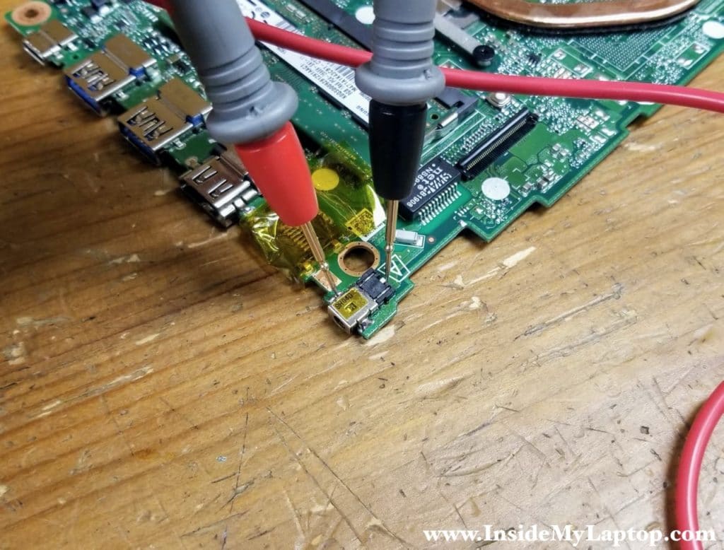 Test the new DC jack with a multimeter.
