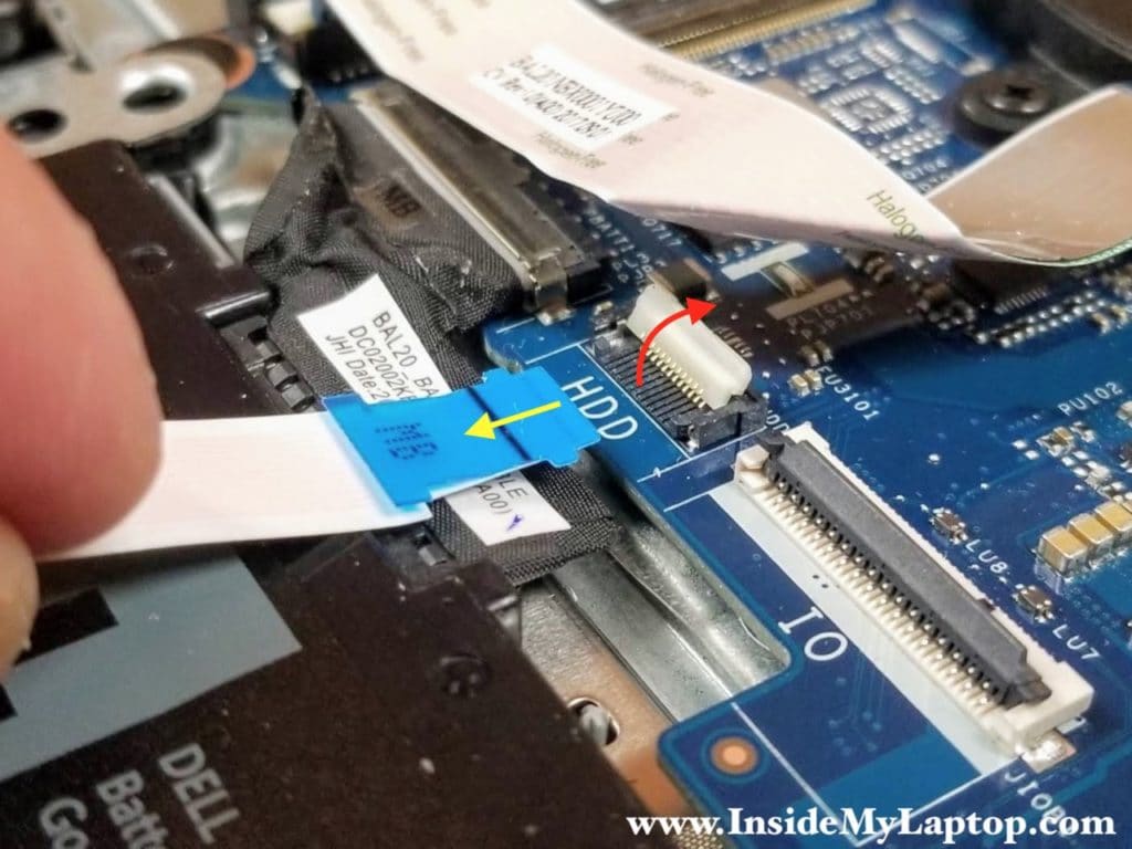 Unlock the connector and pull the cable out.