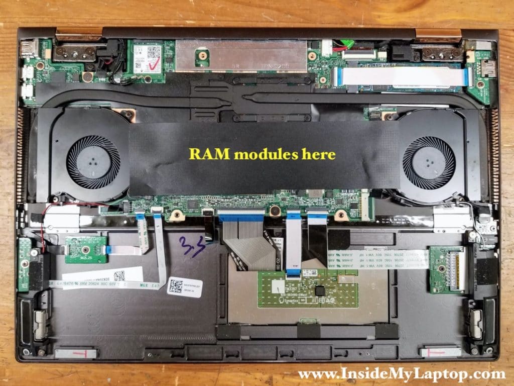 Both memory (RAM) modules are located under the black mylar cover.