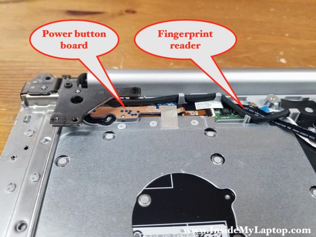 The power button and the fingerprint reader also located on a separate boards.