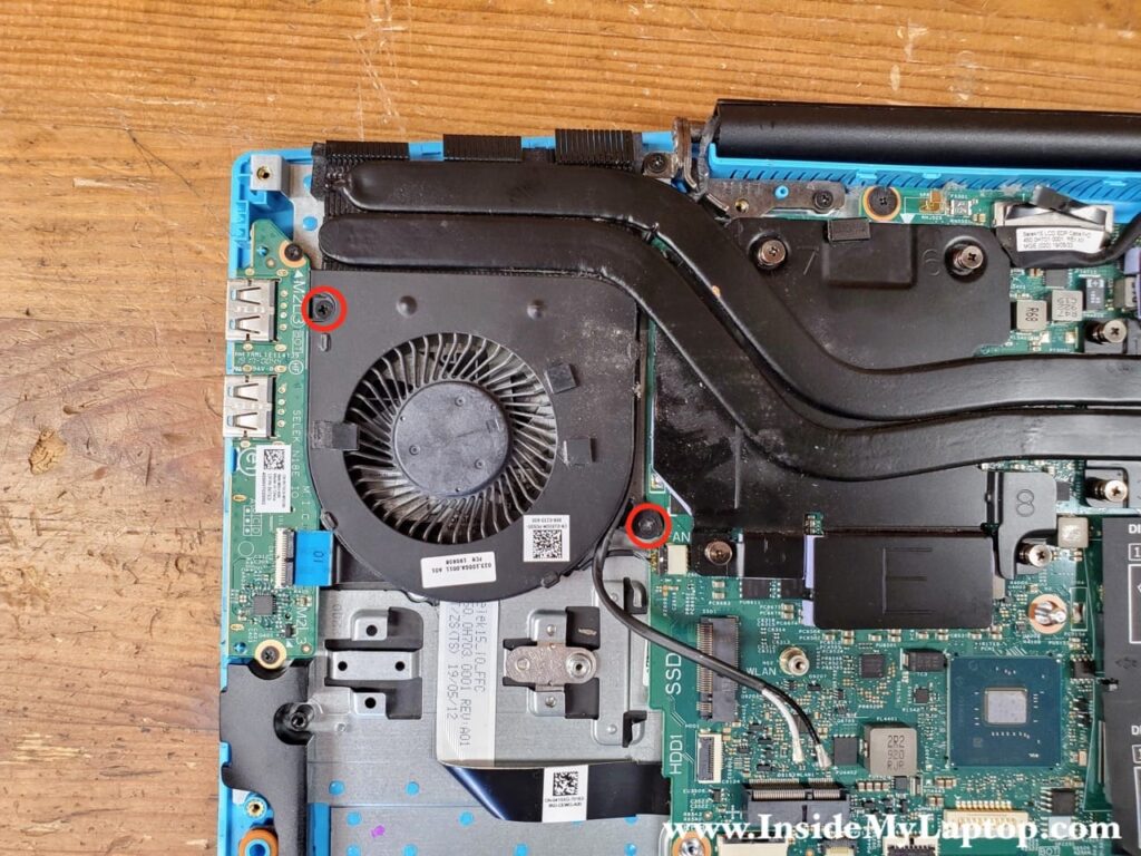Remove two screws attaching the fan.