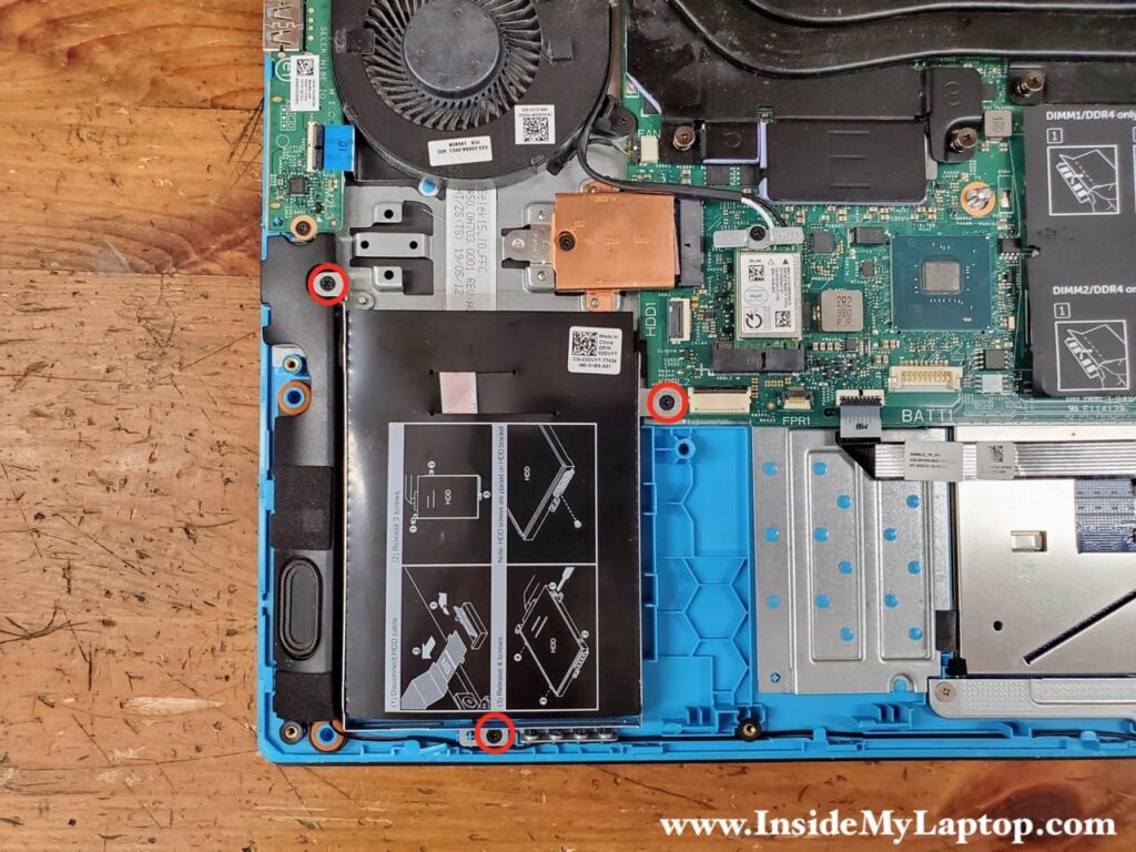 Remove three screws fastening the HDD mounting brackets.