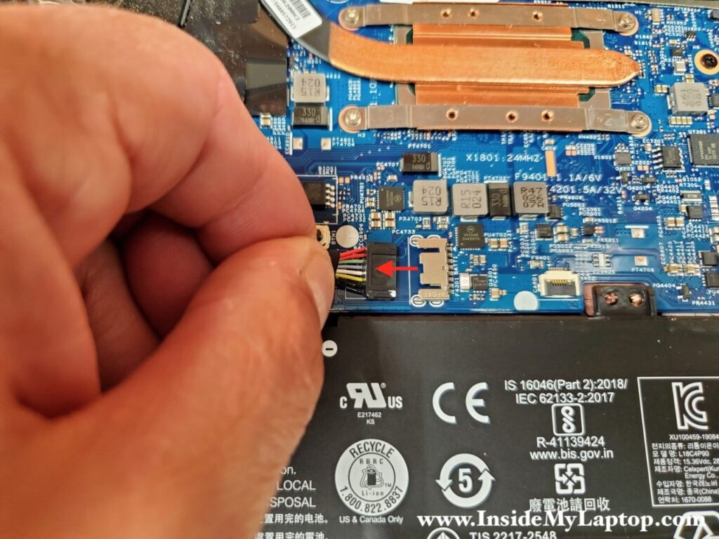 Disconnect the battery cable from the motherboard.