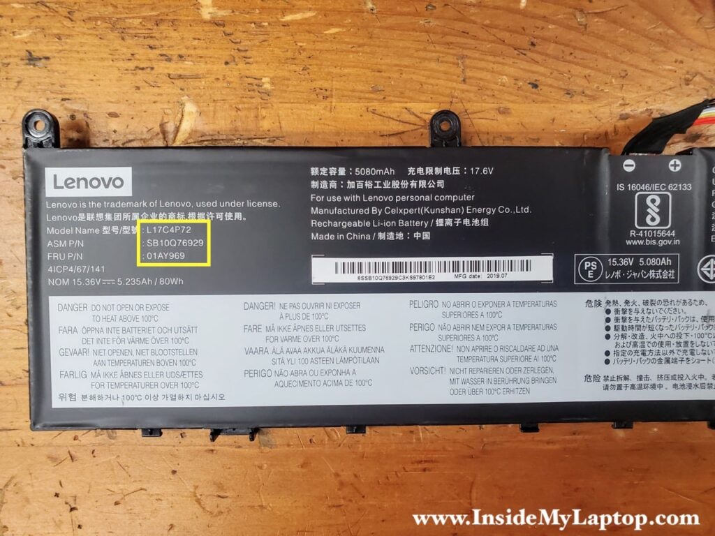 Battery model name L17C4P72 or Lenovo part number 01AY969.